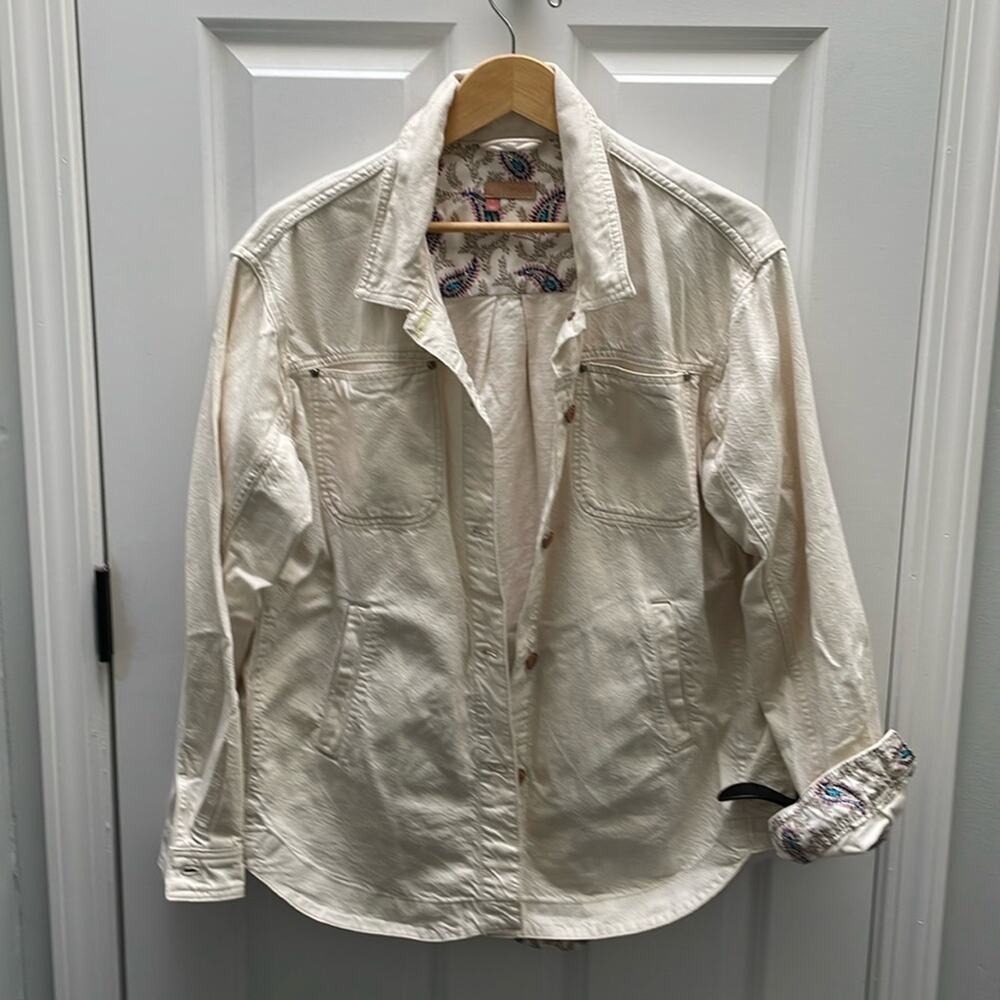 Anthropologie PILCRO Cream Shirt Jean Jacket Size L